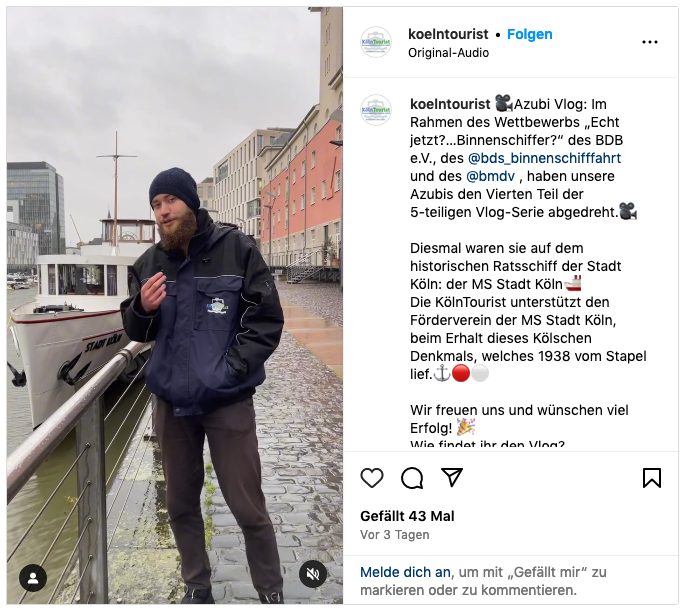 Die MS Stadt Köln im Vlog der Auszubildenden von Koelntourist
